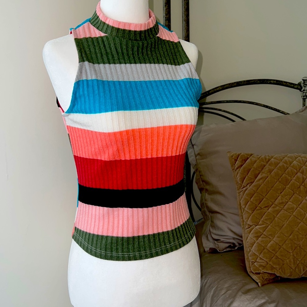 Hashttag Striped Sleeveless Top